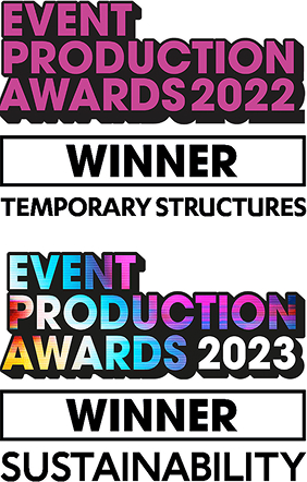Event Production Awards winner 2022, Temporary Structures, and 2023, Sustainability